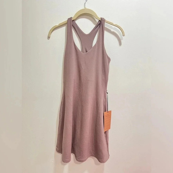 Girlfriend collective exercise dress Lola vneck shorts taupe light brown pockets - Picture 2 of 8